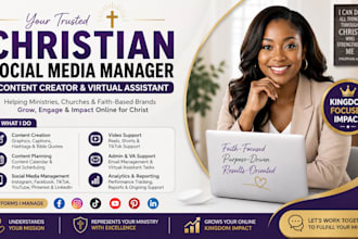 be christian social media manager, youtube virtual assistant, content creator