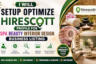 setup optimize hirescott profile for spa beauty interior design business listing