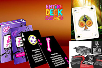 design custom card game deck, party card, drinking card game, rulebook design