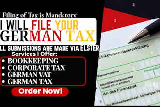handle german tax filing, vat return, bookkeeping, income tax, german vat