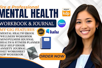create mental health workbook, self help, fitness planner, and anxiety journal