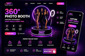 design a 360 photobooth website or template party rental website online booking