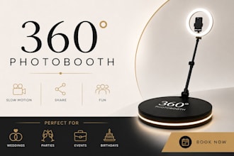 design a 360 photobooth website or template party rental website online booking