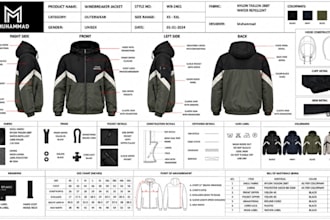 design windbreaker jacket tech pack cad flat sketch for manufacturing
