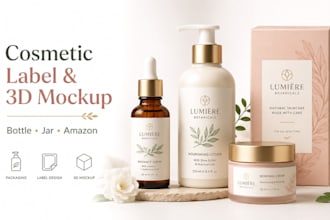 serum oil bottle label packaging design, dropper mockup and amazon 3d render