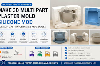 make 3d multi part plaster mold silicone mod for slip casting ceramics mug bowls