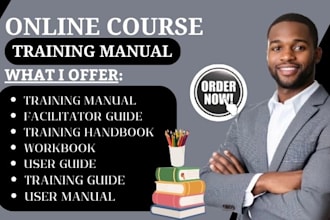 create training manual, online course, training course, user guide and workbook
