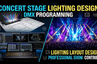 create concert stage lighting design, dmx programming and lighting layout design