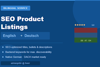 write SEO amazon listings in german and english