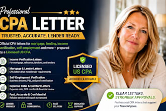 sign CPA letter, expense ratio, income verification, mortgage letter as US CPA