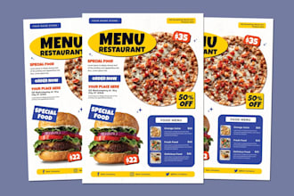design business flyer, menu booklet banner, event school church restaurant flyer