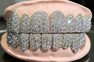 hip hop custom iced diamond out grillz and flooded teeth 3d