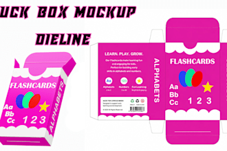 design custom card deck packaging, tuck box dieline and card box mockup