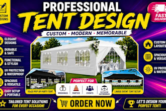 design custom canopy tent, table cover, feather flag, and trade show boot