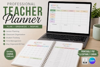 design a professional teacher planner, lesson planner ad classroom organizer