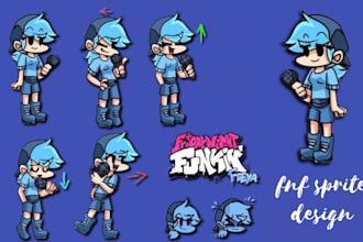 do fnf mod video game spritesheet sprites animation for game, fnf pixel art