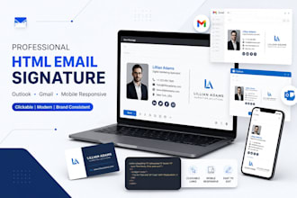 design and create a professional HTML email signature for outlook and gmail