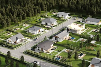 residential community development,modern house design,cgi aerialview,walkthrough