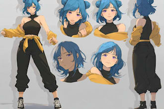 create a custom anime character sheet and turnaround illustration