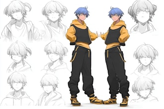 illustrate a detailed anime model sheet for your oc