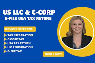 prepare and efile usa tax returns for llc, c corp, s corp, and partnership