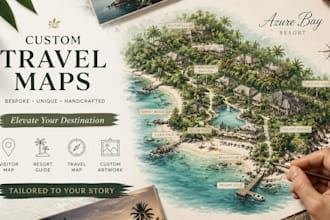 create visitor map, bespoke travel map, luxury resort guide, custom artwork
