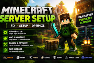 fix and setup minecraft server, plugin mod minecraft modpack spigot and forge