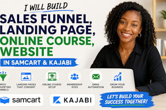 sales funnel, landing page, online course, website in samcart and kajabi