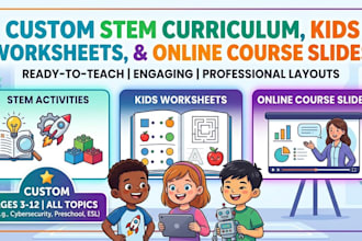 design custom stem activities, kids worksheets, and online course slides