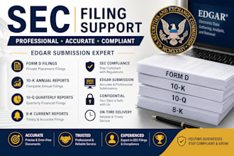 prepare sec and form d  filings, edgar submissions, 10k, 10q, and 8k reports