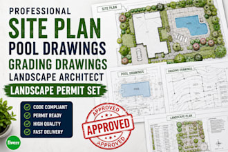full landscape permit set site plan, grading, pool, backyard design for approval