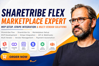 build sharetribe flex marketplace, stripe API, mvp, webhook, backend development