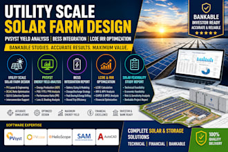 utility scale solar farm design, pvsyst yield analysis, bess lcoe irr