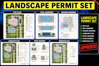 full landscape architectural permit set, site plan, pool, backyard city approval