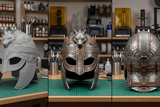 3d print and paint cosplay helmet, mask printing, handpaint armor prop