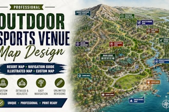 design outdoor sports venue map, resort map, navigation guide, illustrated map