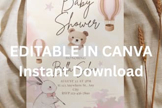 provide an editable canva baby shower invitation template