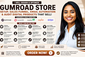 design gumroad store setup sales funnel email automation audit digital product