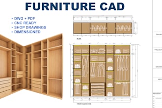 design 2d furniture cad and shop drawings for manufacturing and cnc