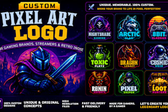 design custom pixel art logo for gaming brands  retro indie gaming and streamer
