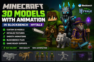 create minecraft 3d models with animation in blockbench hytale model and texture