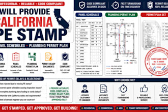 provide california pe stamp, panel schedules plumbing permit plan