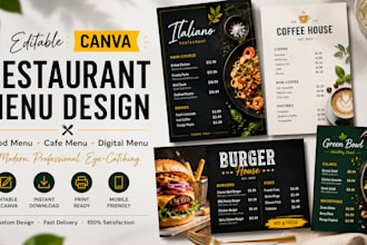 design canva editable restaurant, menu food menu and digital menu