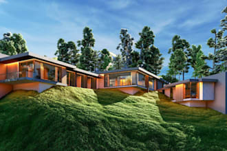 design building on hilly terrain, 3d terrain map, hill topographic 3d model, rvt