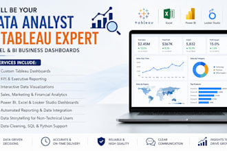 be your data analyst and tableau expert, excel and bi business dashboards