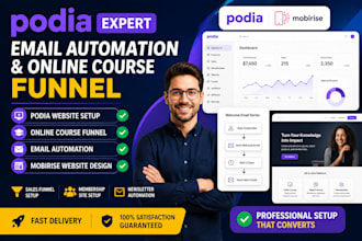 setup podia website email automation online course funnel and mobirise website