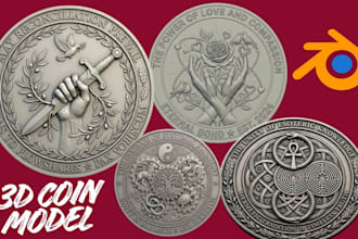 sculpt custom 3d coin model, challenge, bas relief medallion stl for 3d printing