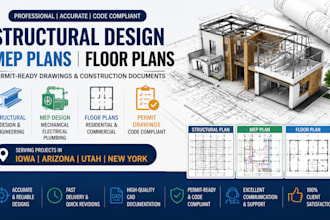 create structural design mep plans, floor plans for iowa arizona, utah, new york