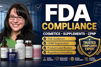 provide fda compliance, cosmetic compliance, supplement and cpnp compliance