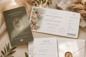 design luxury destination wedding passport invitations in canva